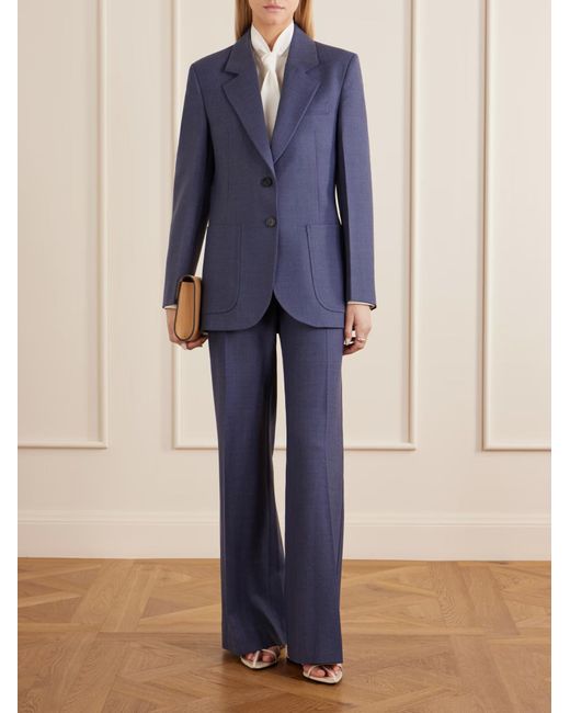 Victoria Beckham Blue Slate Wool-Blend Blazer