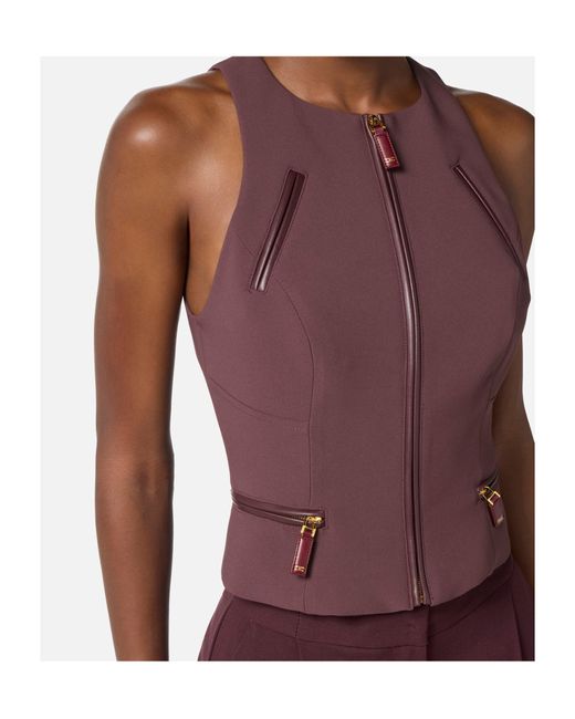 Elisabetta Franchi Purple Zip Detailed Double-Layer Crêpe Top