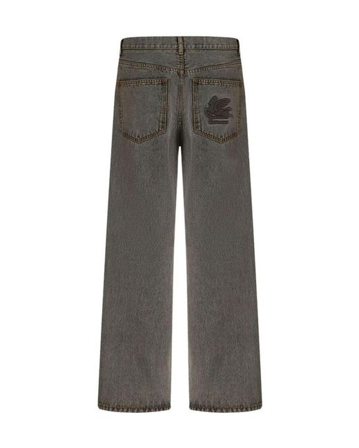 Etro Gray Logo Embroidered Straight-Leg Jeans for men