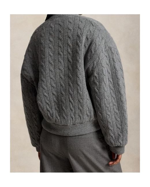 Polo Ralph Lauren Gray Cable-Knit Bomber Jacket