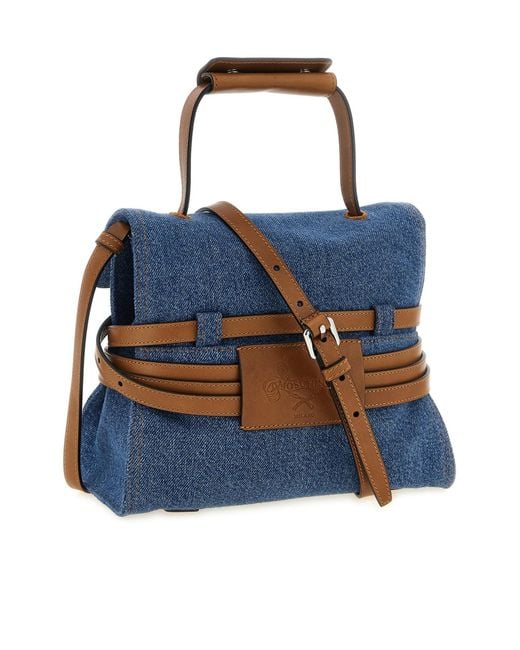 Moschino Blue Belt-Detail Denim Shoulder Bag