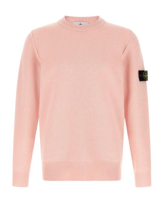 Stone Island Pink Long-Sleeve Crew-Neck Sweater for men