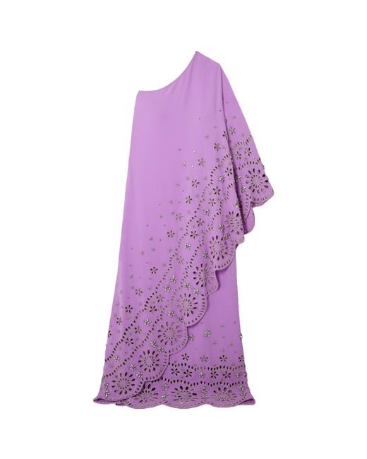 Oscar de la Renta Purple One-Shoulder Trimmed Dress