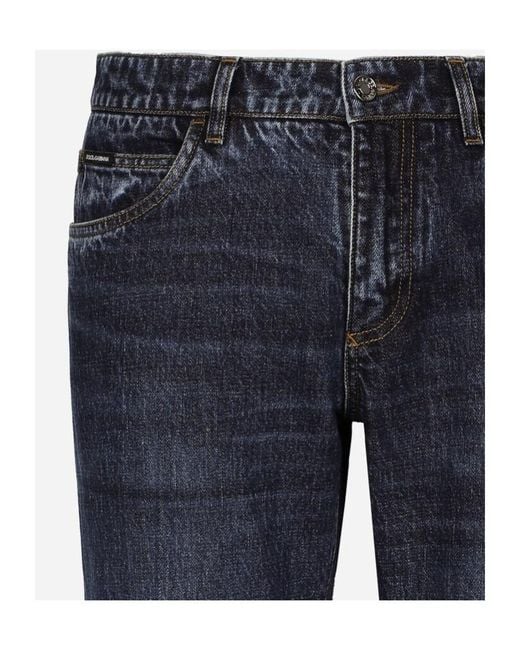 Dolce & Gabbana Blue Logo Embossed Slim-Fit Jeans for men