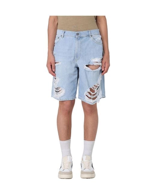 Dondup Blue Ripped Denim Shorts for men