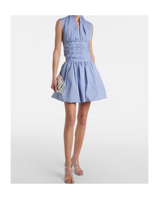 Patou Blue Striped Pleated Mini Dress