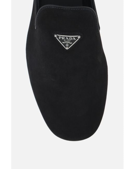Prada Black Triangle-Logo Suede Loafers for men