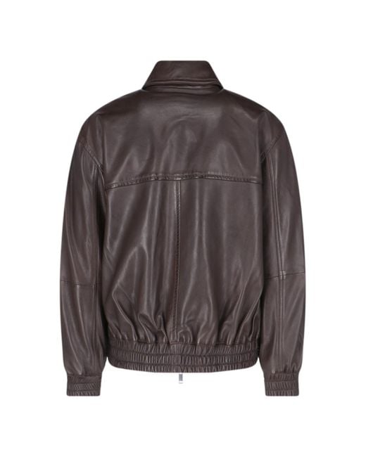 Studio Nicholson Brown Piston Leather Zip-Up Jacket for men