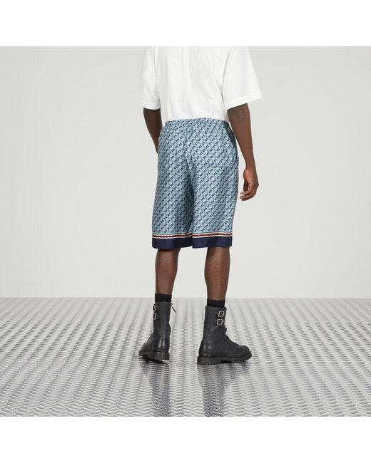 Gucci Blue Geometric Square G Printed Silk Shorts for men