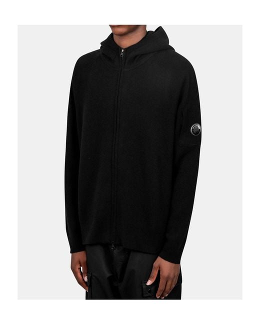 C P Company Black Long-Sleeved Hooded Sweatshirt for men