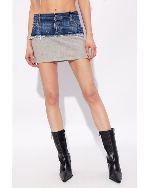 DSquared² Blue Hybrid Panelled Mini Skirt