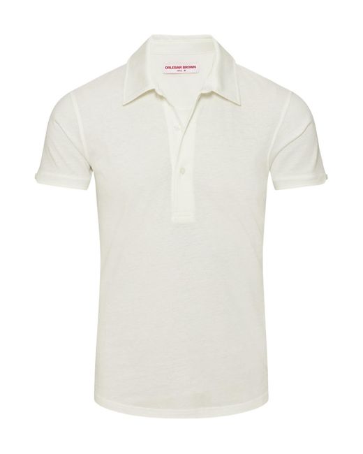 Orlebar Brown White Lapel Short Sleeve Polo Shirt for men