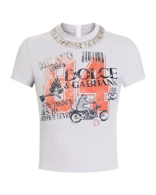 Dolce & Gabbana White Printed Jersey T-Shirt