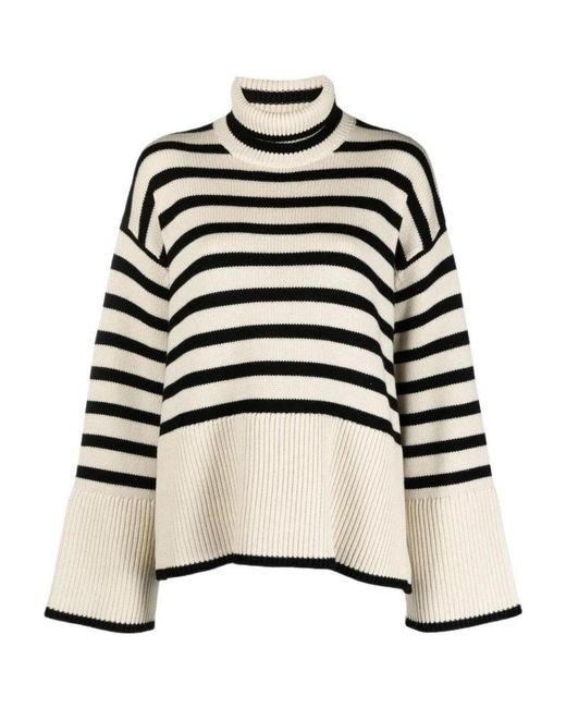Totême  Black Striped Turtleneck Wool-Blend Knitted Jumper