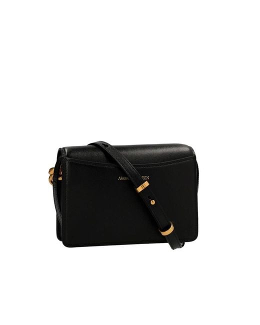 McQueen Black Four Ring Shoulder Bag