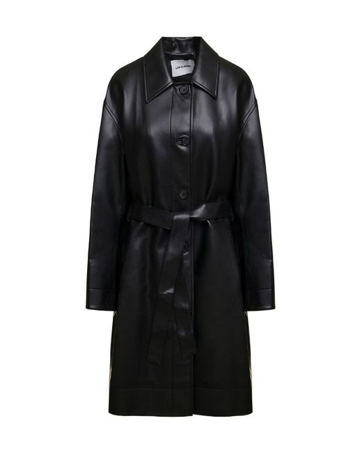 Low Classic Black Patent-Finish Belted Trench Coat