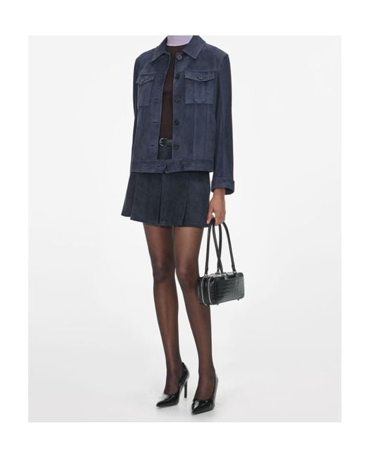 Self-Portrait Blue Flap-Pocket Suede Jacket