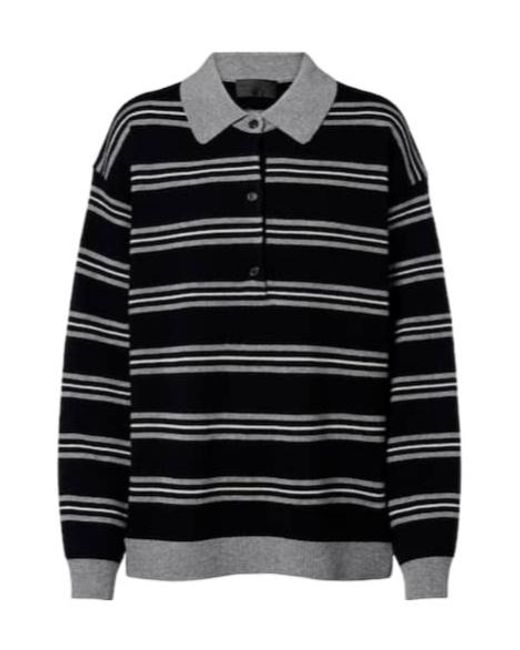 Nili Lotan Black Galvez Striped Cashmere Polo Sweater