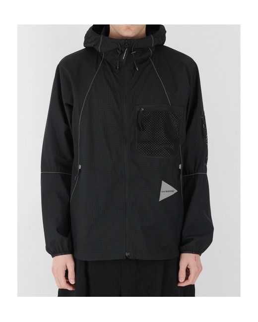 And Wander Black Breath Rip Hooded Jacket for men