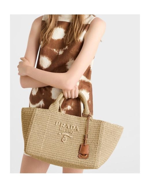 Prada Natural Crochet Large Top Handle Bag