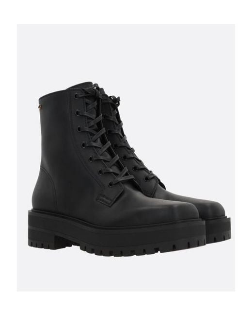 Gianvito Rossi Black Embroidered-Logo Leather Boots
