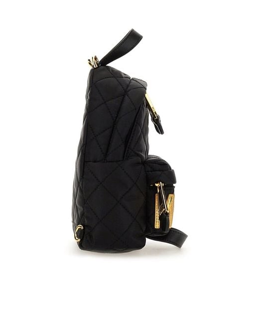 Moschino Black Logo Detailed Quilted Backpack