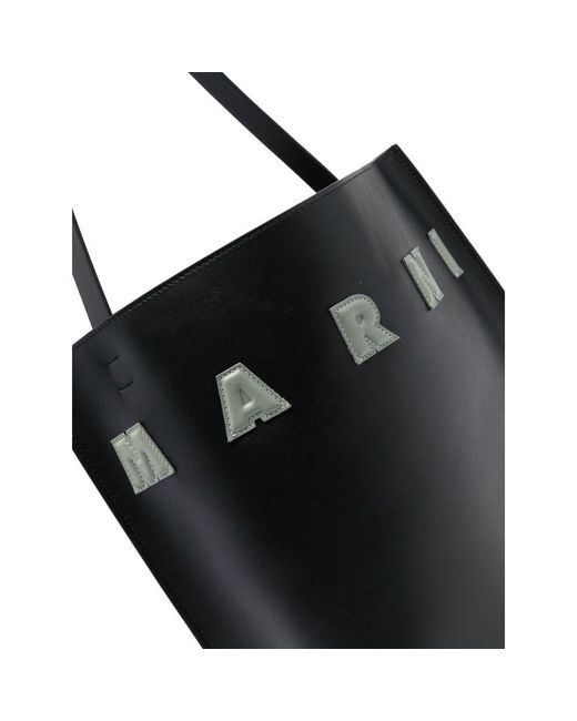 Marni Black Museo Logo Patch Small Hobo Bag