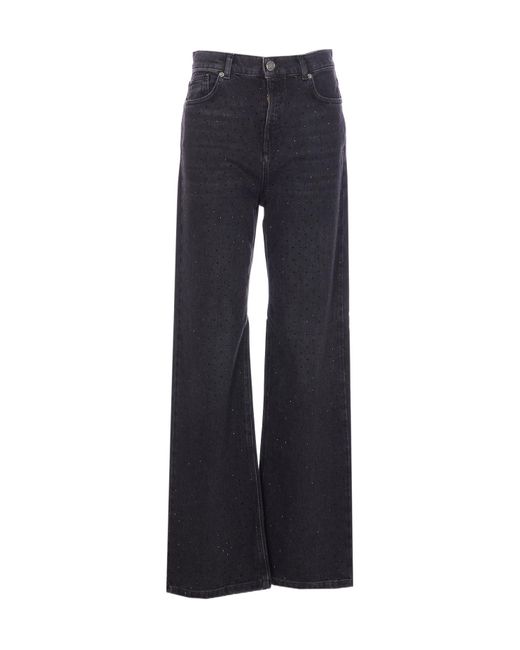 Twinset Blue Crystal Appliqué Wide-Leg Jeans