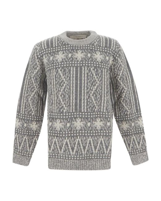 Golden Goose Deluxe Brand Gray Round-Neck Sweater With Fair Isle Motif for men