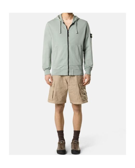 Stone Island Gray Logo Patch Zip-Up Hoodie for men