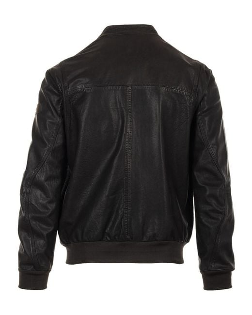 Peuterey Black Tureia Leather Bomber Jacket for men