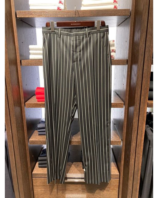 Burberry Black Pinstripe Twill Casual Trousers for men