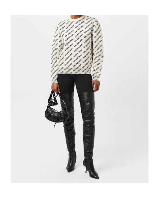 Balenciaga White All Over Logo Crewneck Jumper