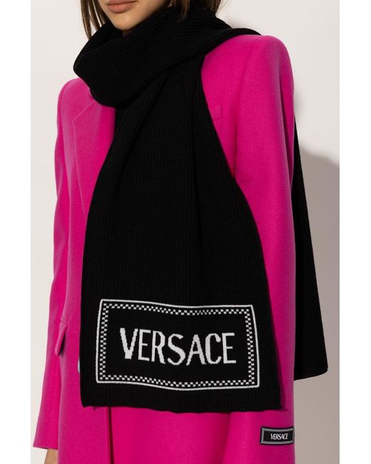 Versace Black Logo-Embroidered Scarf