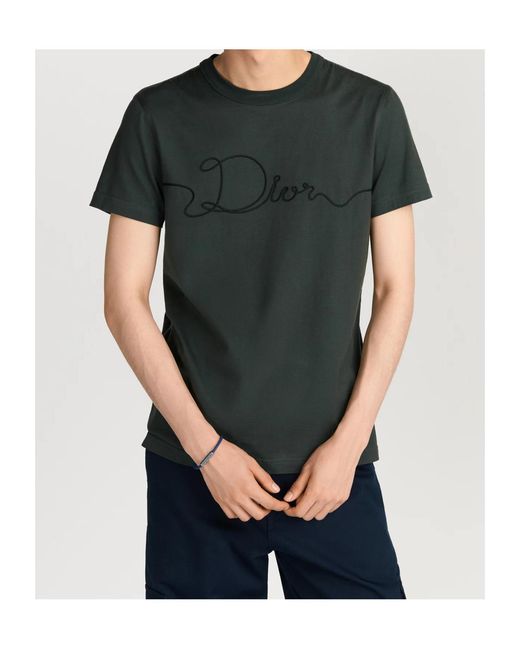 Dior Homme Ribbon Logo Detailed Crewneck T-Shirt in Green for Men