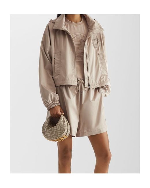 Fendi Natural Hooded Drawstring Cropped Jacket