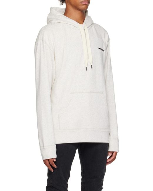 Isabel Marant White Logo Embroidered Drawstring Hoodie for men