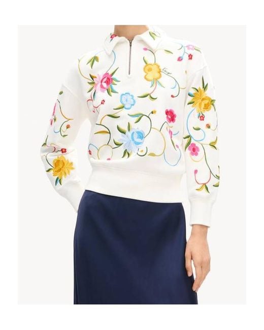 KENZO White Wildflower' Embroidered Half Zip Sweatshirt