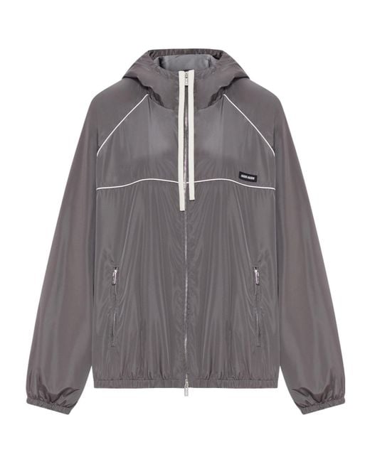 Miu Miu Gray Technical Silk Zipper Blouson Jacket
