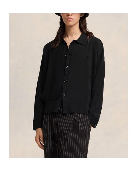 AMI Black Long-Sleeved Button-Up Cardigan for men
