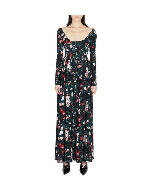 Rabanne Black Rose-Print Ruched Maxi Dress