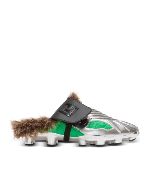 Balmain Green Half Time Faux Fur-Lined Mules for men