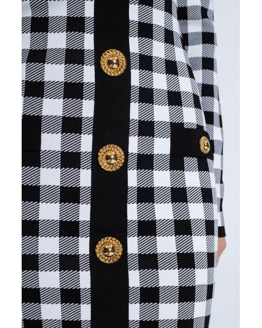 Balmain White Gingham Fine Knit Dress