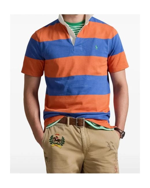 Polo Ralph Lauren Orange Striped Rugby Polo Shirt for men