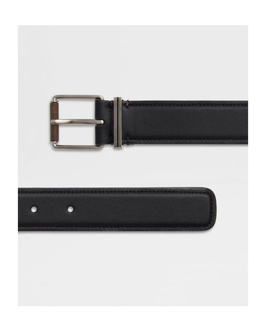 Zegna Black Leather Wood-Effect Buckle Belt for men
