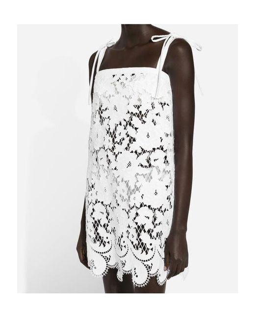 Dolce & Gabbana White Floral Openwork Embroidered Mini Dress