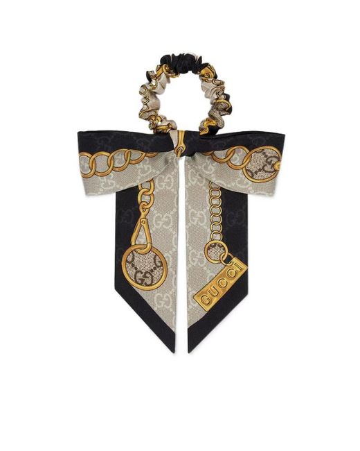 Gucci White Gg Chain Silk Scrunchie