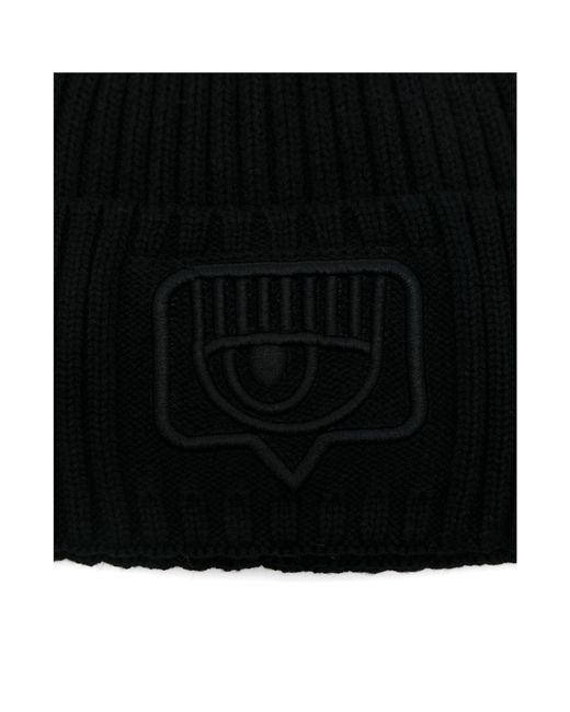 Chiara Ferragni Black Eyelike-Patch Beanie Hat