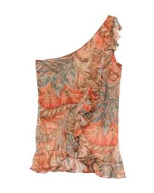 Etro Natural Ruffled Paisley Top