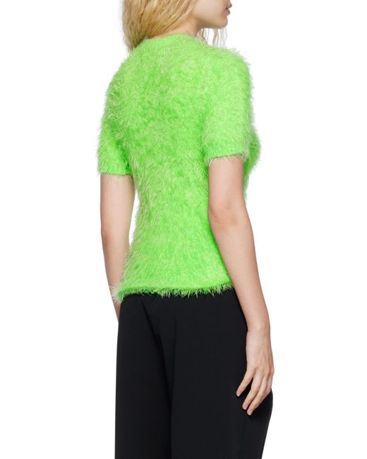 MSGM Green Bouclé Short-Sleeve Jumper